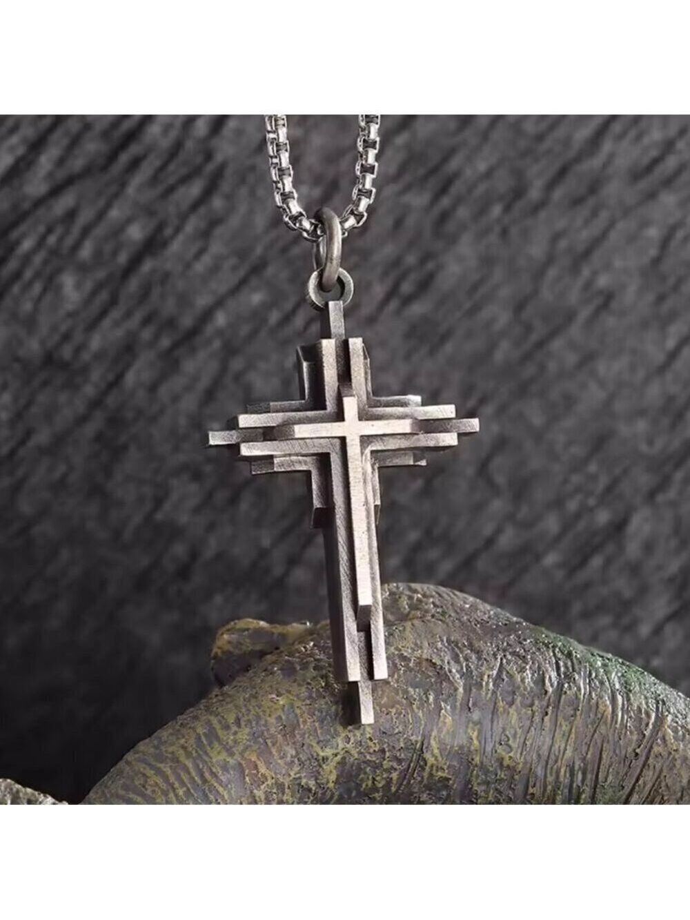 Elegant Stainless Steel Cross Pendant Necklace - 3D, Layered Design #1524